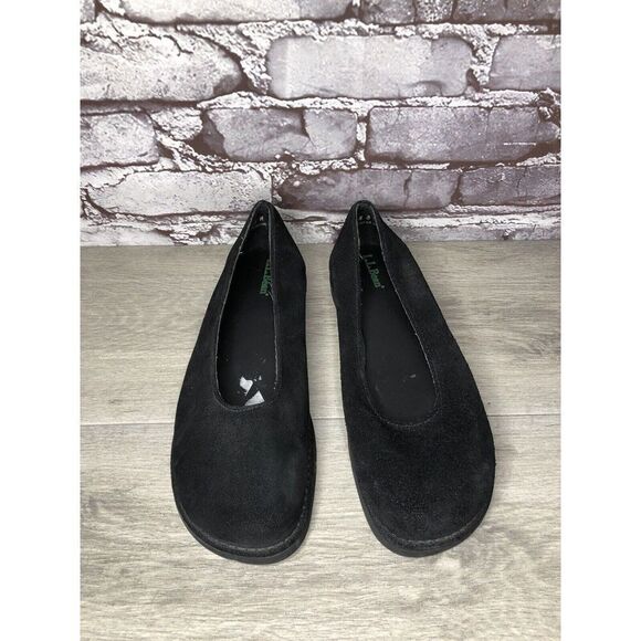 L.L. Bean Black Suede Genuine Leather Round Toe Casual Flats Women Sz 8M US/39EU - Picture 9 of 16